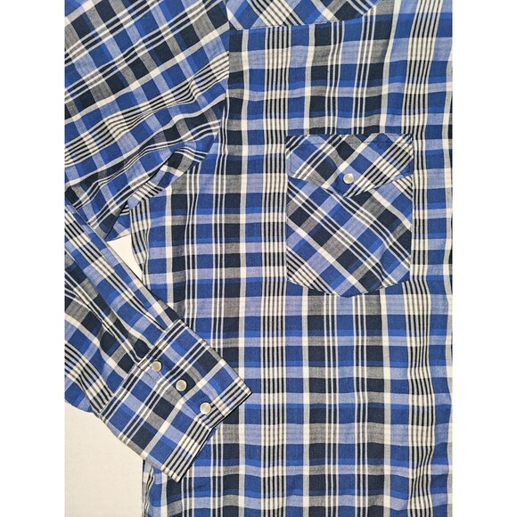 Wrangler Western Shirts Pearl Snap Plaid Blue Checked Button Shirt Men's Size XL - Picture 2 of 8